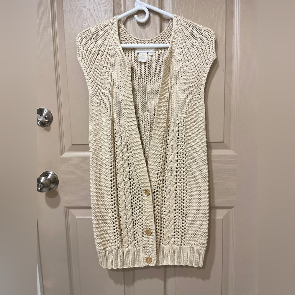 Maurada Chic Cream Knit Sleeveless Button Up Cardigan SZ XL Grandmacore